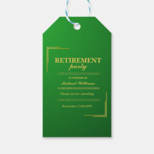 Retirement Corporate Elegant Green Gold Gift Tags