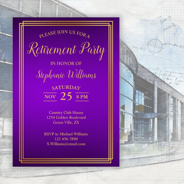 Retirement Corporate Elegant Purple Gold Invitation (Creator Uploaded)