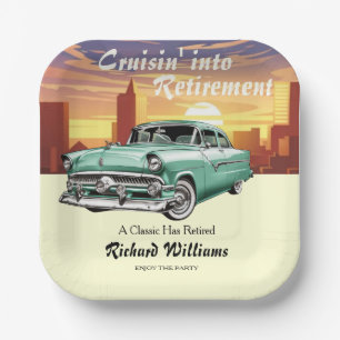 Retirement Cruising Classic Retro Car City Party Paper Plate