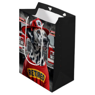 Retirement Dalmation Wearing a Firefighter Helmet Medium Gift Bag