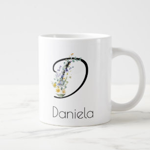Retirement Delicate Floral  monogram watercolor  Large Coffee Mug