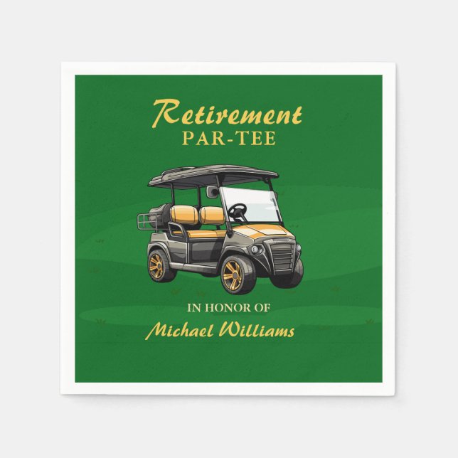 Retirement Elegant Golf Theme Cart Green Gold Napkin (Front)