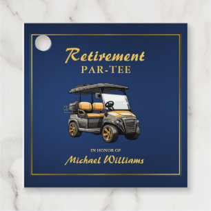 Retirement Elegant Golf Theme Grey Cart Blue Gold Favour Tags