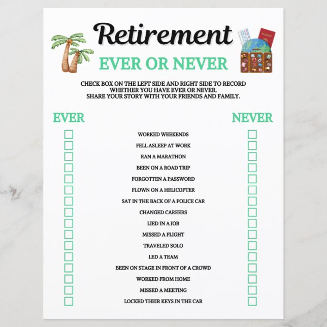 Retirement Ever Or Never Game (Front)