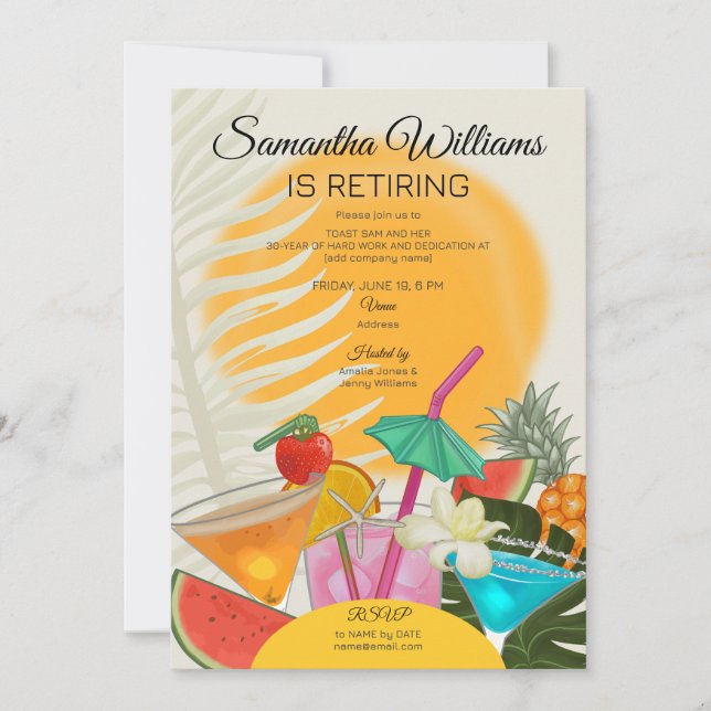 Retirement Farewell Tropical Beach Cocktail Party Invitation (Front)