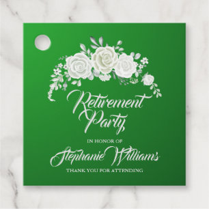 Retirement Female Party Vintage White Rose Border Favour Tags