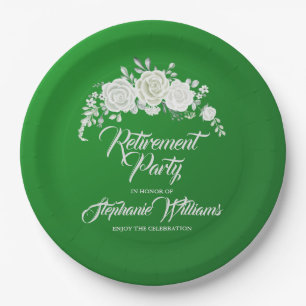 Retirement Female Party Vintage White Rose Border  Paper Plate