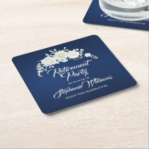 Retirement Female Party Vintage White Rose Border Square Paper Coaster