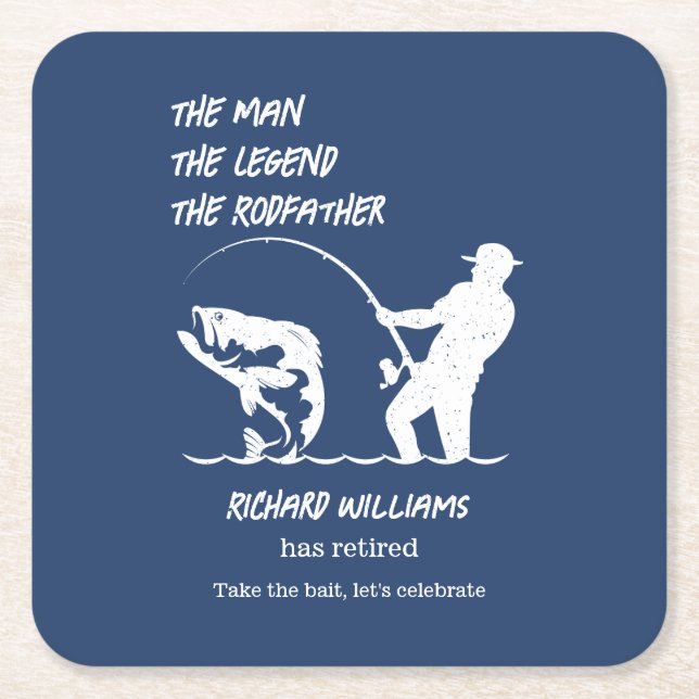 Retirement Fishing the Rodfather Big Fish  Square Paper Coaster (Front)