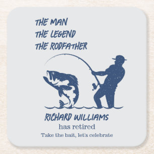 Retirement Fishing the Rodfather Big Fish  Square Paper Coaster