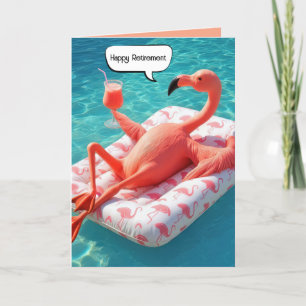 Retirement Flamingo Floating In a Pool Card