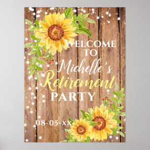 Retirement Floral Sunflower Rustic Party Welcome Poster