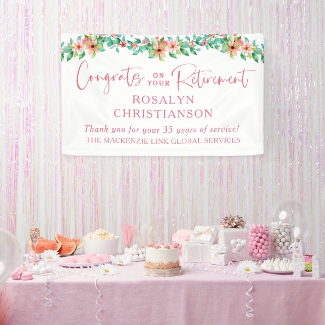Retirement Floral Tropical Script Congrats Banner (Party)