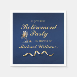 Retirement Formal Classic Champagne Glass Blue Napkin