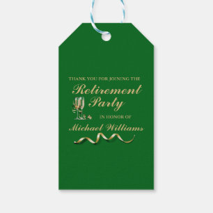 Retirement Formal Classic Champagne Glass Green Gift Tags