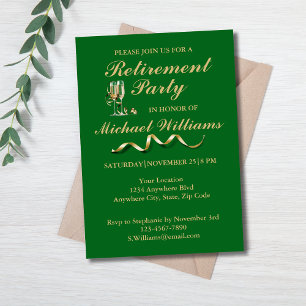 Retirement Formal Classic Champagne Glass Green Invitation
