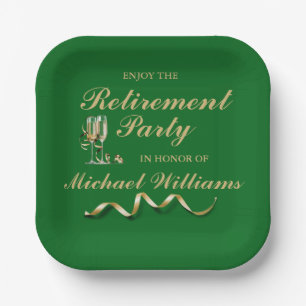 Retirement Formal Classic Champagne Glass Green Paper Plate