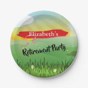 Retirement Fun Fields Rustic Festival Paper Plate