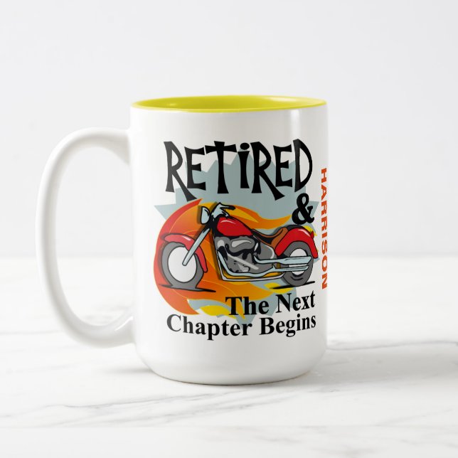 Retirement Funny Bikers Saying Two-Tone Coffee Mug (Left)