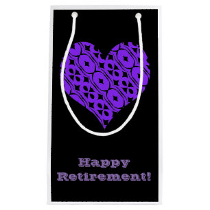 Retirement, Gift bag, heart in purple & black. Small Gift Bag