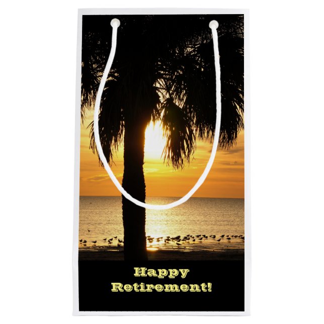 Retirement, Gift bag, palm tree in sunset. Small Gift Bag (Front)
