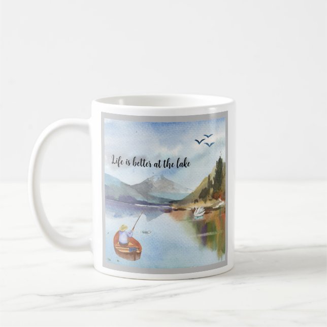 Retirement Gift Fishing at the Lake Watercolor Coffee Mug (Left)