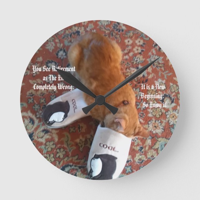 retirement gift ginger cat slippers round clock (Front)