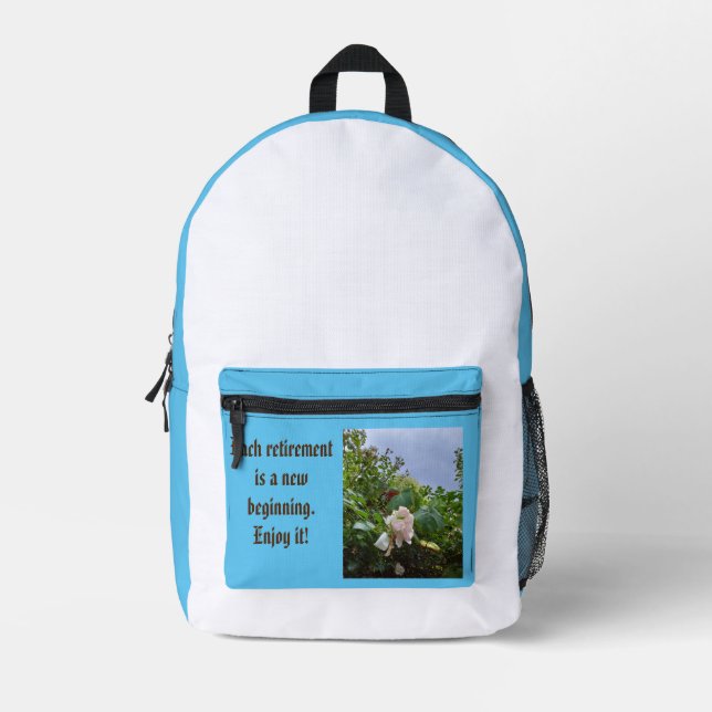 retirement gift white rose printed backpack (Front)