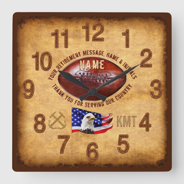 Retirement Gifts for Men, Message, Name & Initials Square Wall Clock (Front)