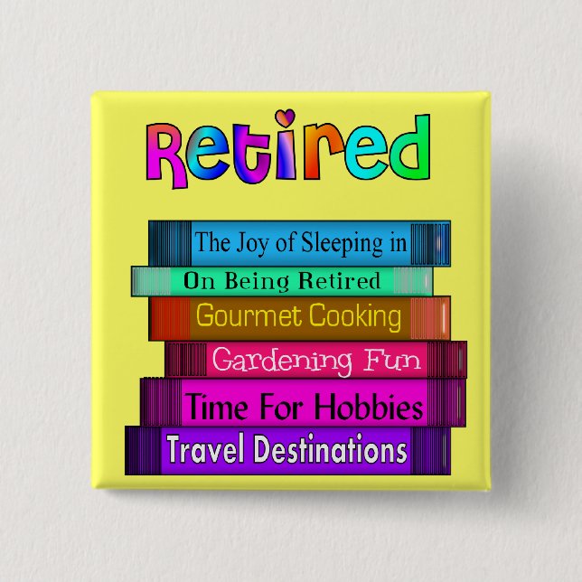 Retirement Gifts Unique Stack of Books Design 2 Inch Square Button (Front)