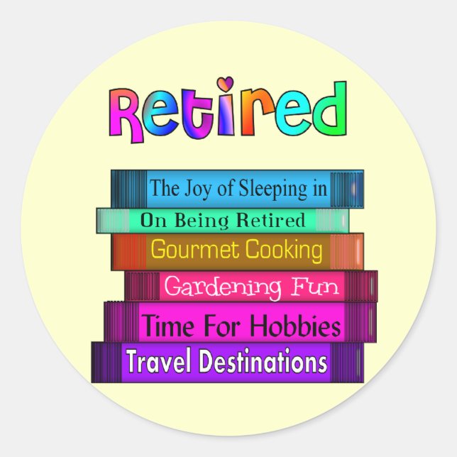Retirement Gifts Unique Stack of Books Design Classic Round Sticker (Front)