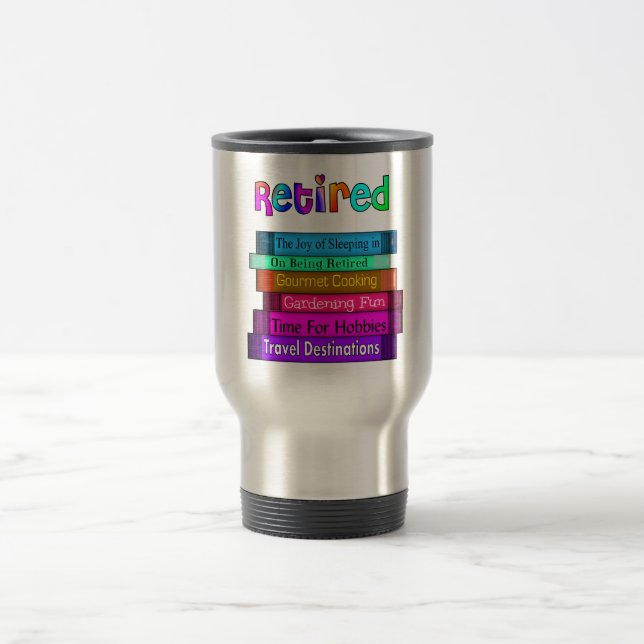 Retirement Gifts Unique Stack of Books Design Travel Mug (Center)