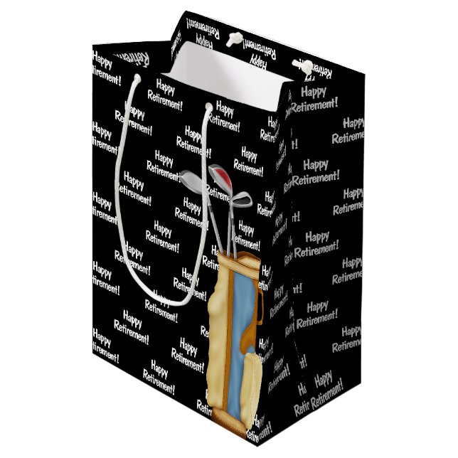 Retirement golf bag on black (Front Angled)
