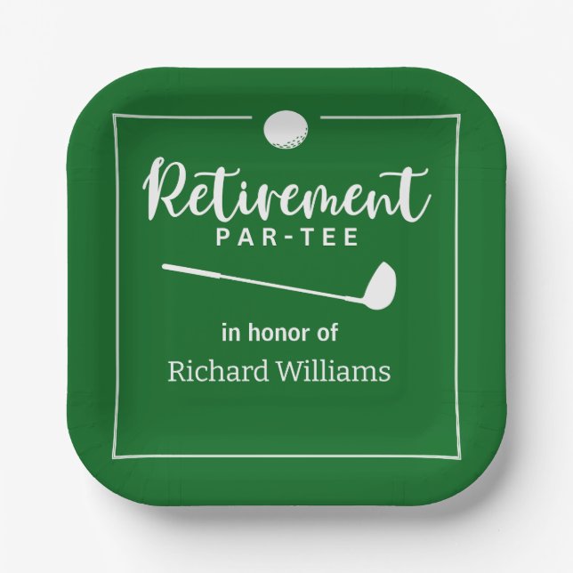 Retirement Golf Ball Tee Flag Modern Paper Plate (Front)