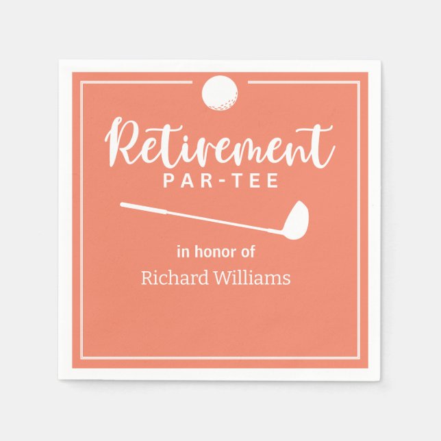 Retirement Golf Ball Tee Flag Modern Pea Napkin (Front)