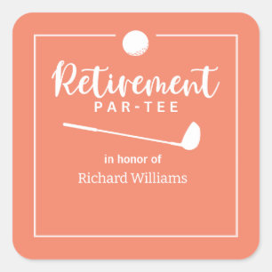 Retirement Golf Ball Tee Flag Modern Peach Square Sticker