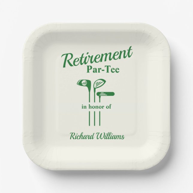 Retirement Golf Clubs Themed Par Tee Paper Plate (Front)