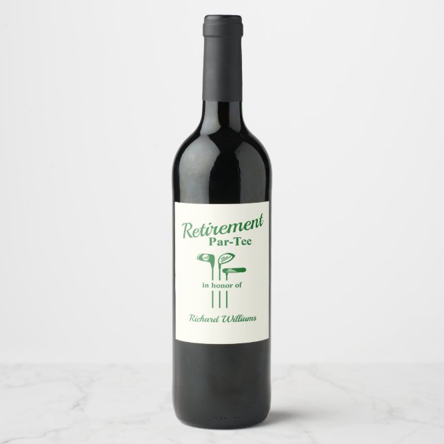 Retirement Golf Clubs Themed Par Tee Wine Label (Front)