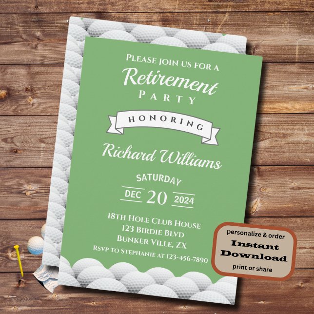 Retirement Golf Golfballs Formal Vintage Invitation (Creator Uploaded)