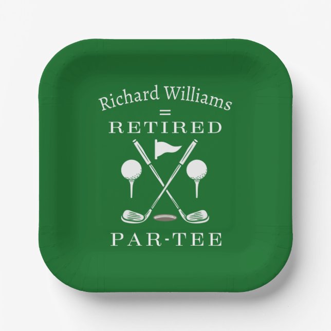 Retirement Golf Modern Emblem Golf Clubs Retired Paper Plate (Front)