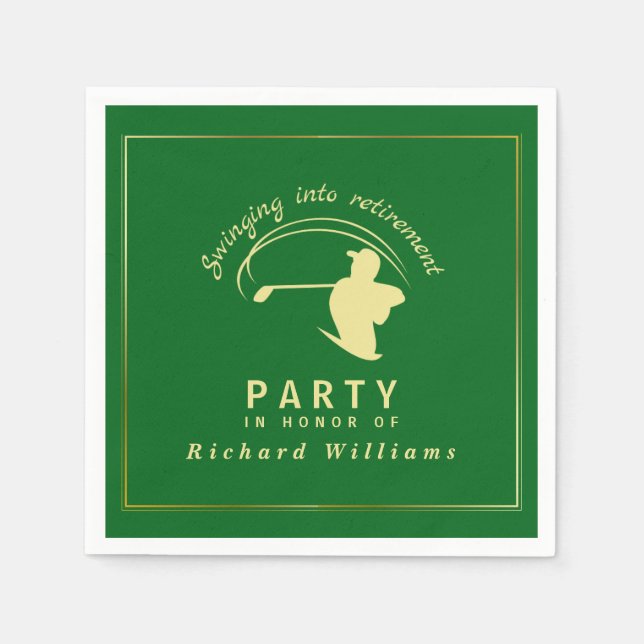 Retirement Golf Party Classic Green Golden Player  Napkin (Front)
