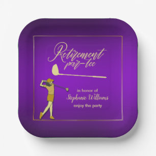 Retirement Golf Party Classic Purple Golden Woman Paper Plate