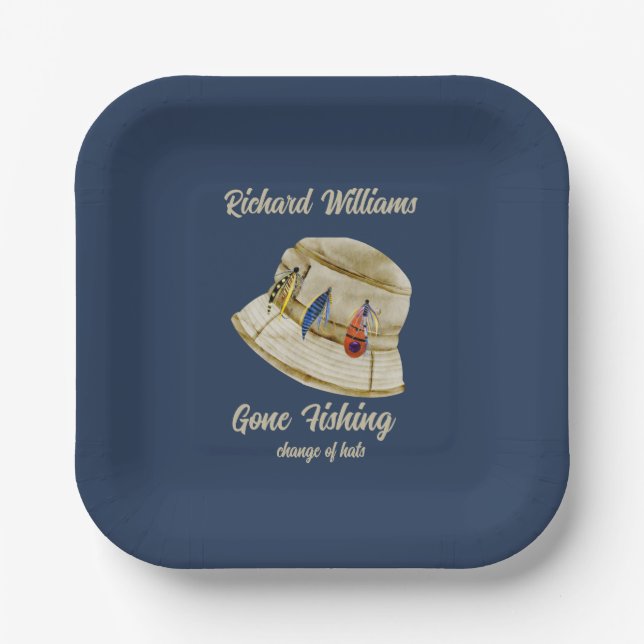 Retirement Gone Fishing Retired Fisherman Hat Paper Plate (Front)