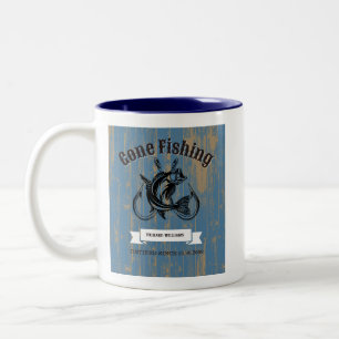 Retirement Gone Fishing Retired Rustic Wood Two-Tone Coffee Mug