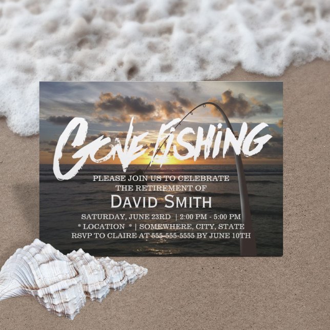 Retirement Gone Fishing Summer Beach Sunset Invitation (Creator Uploaded)