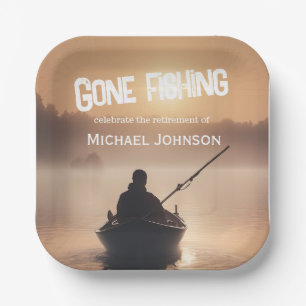 Retirement Gone Fishing Sunrise Retired Fisherman Paper Plate