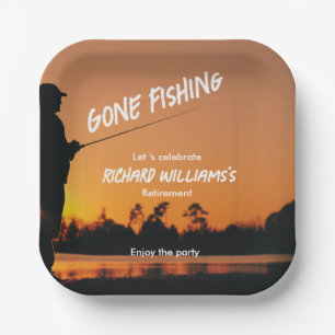 Retirement Gone Fishing Sunset Retired Fisherman Paper Plate