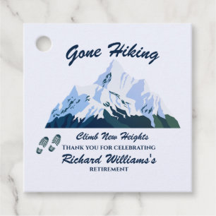 Retirement Gone Hiking Snowy Mountains Happy Trail Favour Tags