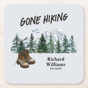 Retirement Gone Hiking to the Mountains Outdoors  Square Paper Coaster