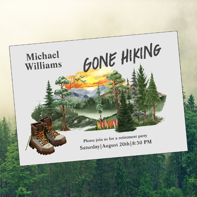 Retirement Gone Hiking to the Mountains Sunrise    Invitation (Creator Uploaded)